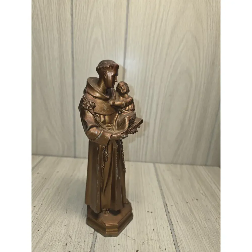 Vintage Brass Bronze? Saint Anthony Child Jesus Statue Religious Figurine 9